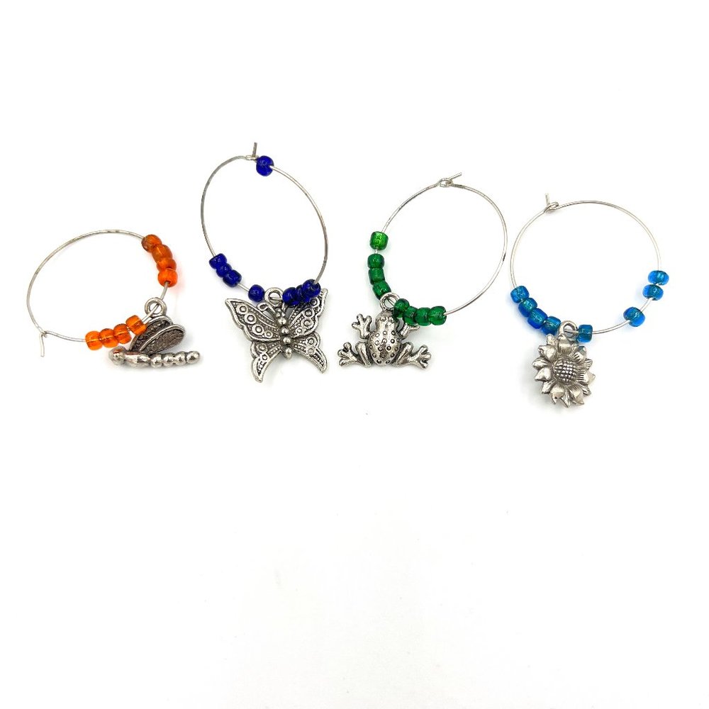 Garden-Themed Pewter Wine Glass Charms